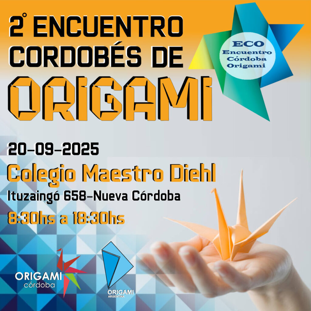 Flyer del 2º Encuentro Cordobés de Origami (Asociación Origami Argentina, Ciudad de Córdoba, 2025)